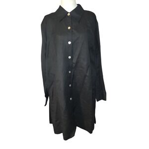 Dialogue Shirt Dress Womens 1X Black Linen Blend Button Down Tunic  Side Slits
